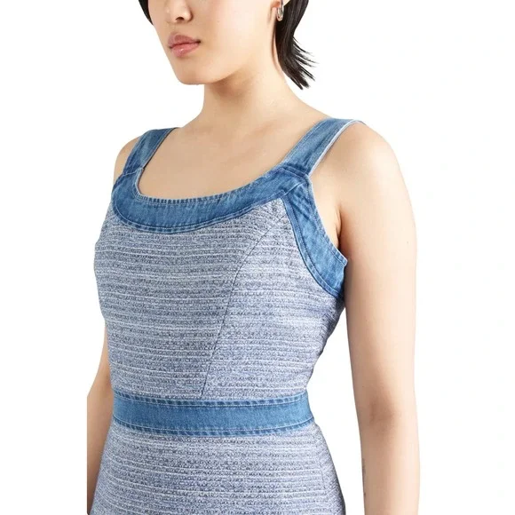 Guess NWT Elsie Tweed‎ and Denim Mini Dress Sleeveless Blue Size M